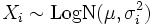 X_i \sim \mathrm{LogN}(\mu, \sigma_i^2)